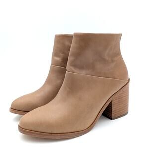 $250 Nisolo Dari Block Heel Ankle Bootie Back Zip Women's Almond Size US8.5 EU39